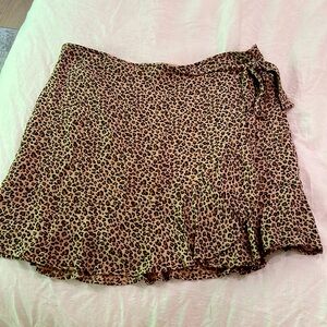 Abercrombie & Fitch | Brown & Black Leopard Print Faux Wrap Mini Skirt | Size XL